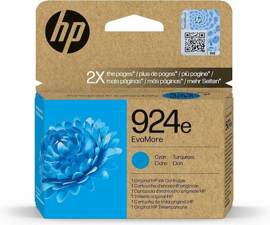 HP 924e EvoMore Original InkJet Printer Ink Cyan (4K0U7NE)