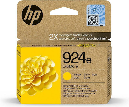 HP 924e EvoMore Original InkJet Printer Ink Yellow (4K0U9NE)