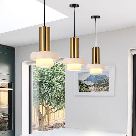 Viokef Marble Ρυθμιζόμενο Κρεμαστό Φωτιστικό Χρυσό Ράγα με Ντουί E27 15x140εκ.