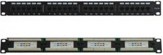 Patch Panel for Rack 1U 19" with 24 cat5e Ports Black