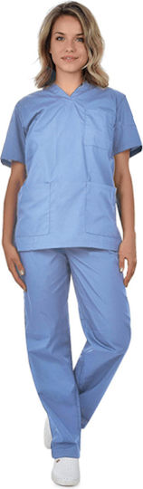 B-Well Cesare Unisex Light Blue Pants & Blouse Set Cotton and Polyester