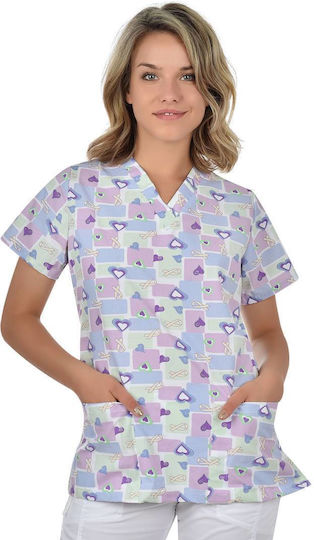 B-Well Bambina Women's Blue Medical Blouse Cotton and Polyester