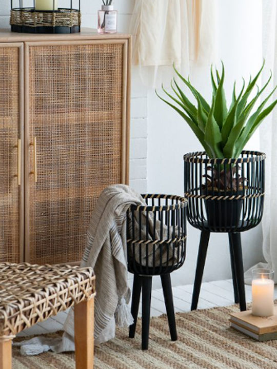 Artekko Planter Rattan Black with Stand 29x29x58cm.