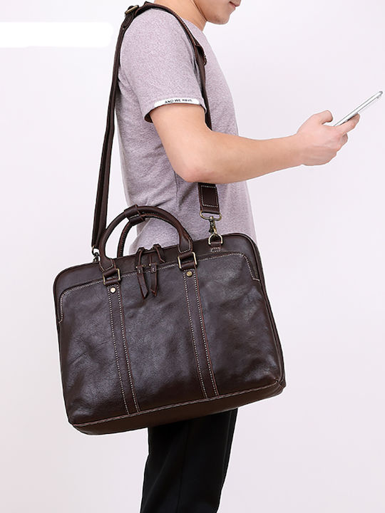 Geantă unisex pentru laptop 15.6 inch servietă geantă office stil business vintage maro