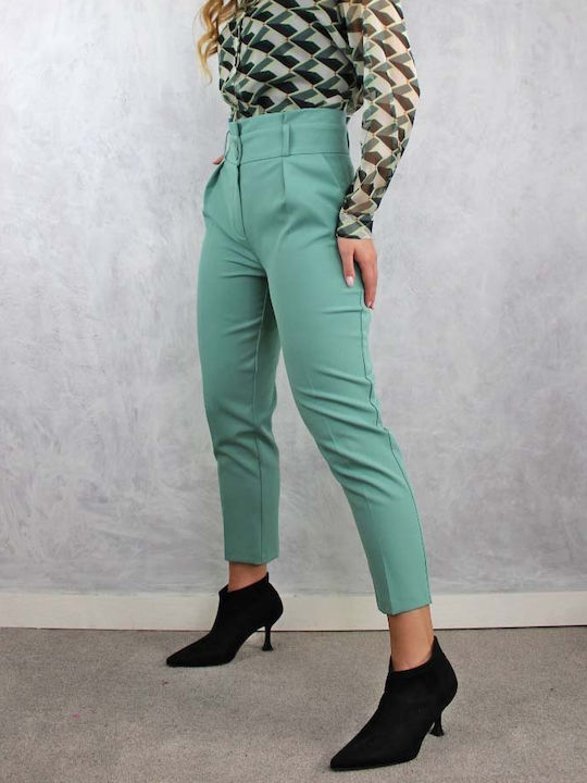 Happening Women's High-waisted Fabric Trousers in Tapered Line Mint