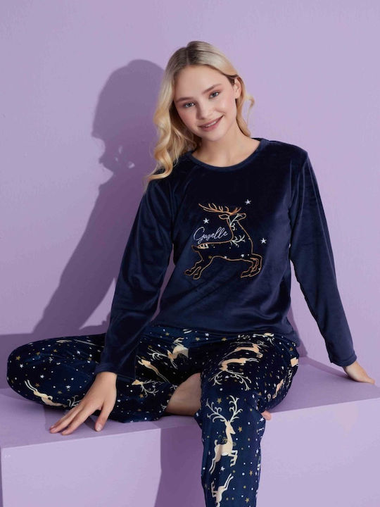 Tarik Winter Damen Pyjama-Set Dark Blue