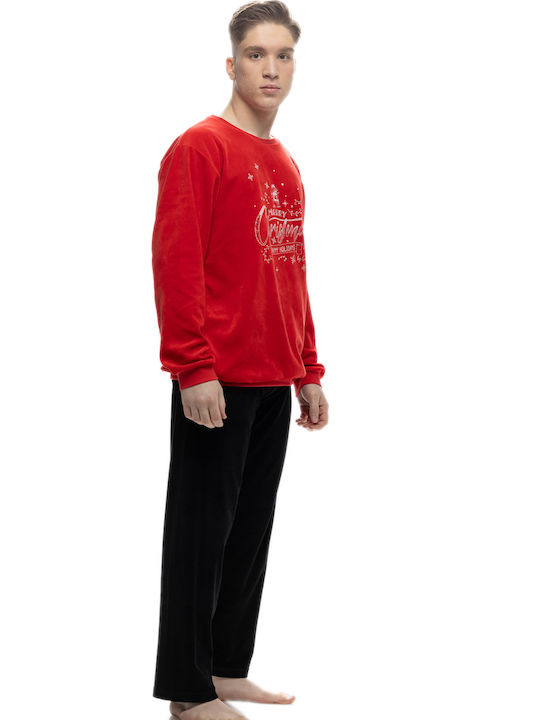 Galaxy Men's Winter Cotton Pajamas Set Red