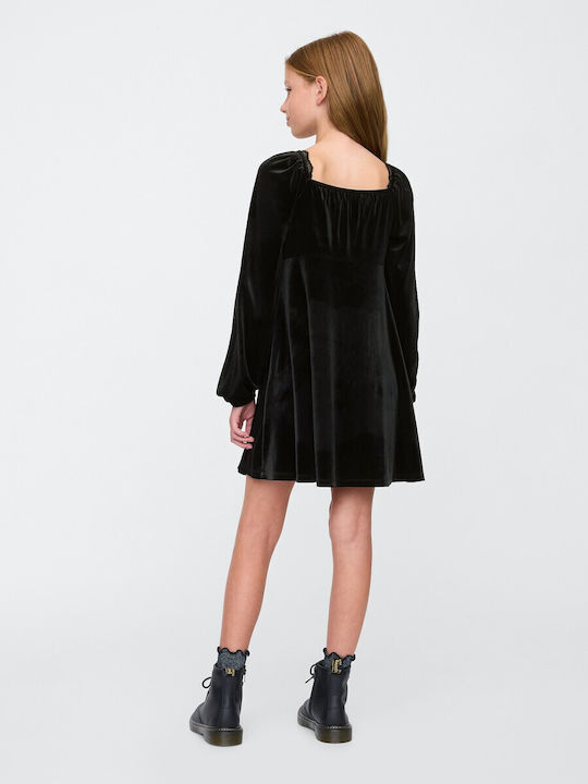 Kinderkleid Langärmelig Samt Black