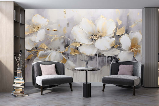 Fototapet Living Room Flori Albe Beton Tapet Dormitor 148x220