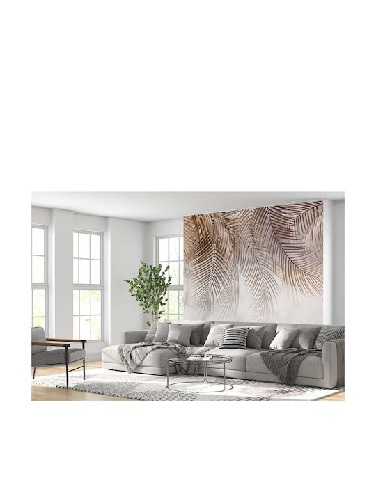 Boho Wandbild Wohnzimmer Fototapete Blätter Beige Wanddekoration 240