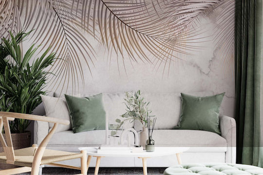Boho Wandbild Wohnzimmer Fototapete Blätter Beige Wanddekoration 240