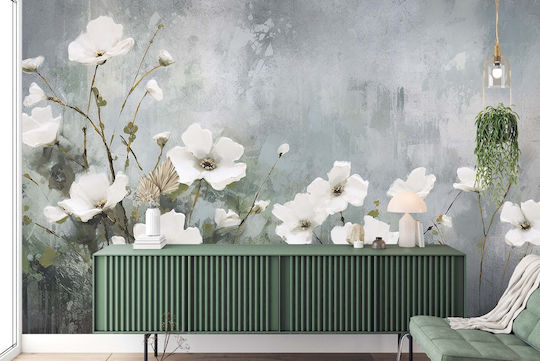 Contemporary Mural Bedroom White Flowers Wallpaper 260x390