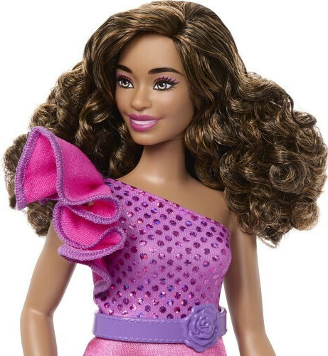 Barbie Brown Hair, Pink Sparkly Dress, 65Th Anniversary Doll Fashionistas Curly Brown Hair with Pink Dress for 3+ years+ Years (Various Designs/Assortments of Designs) 1pc