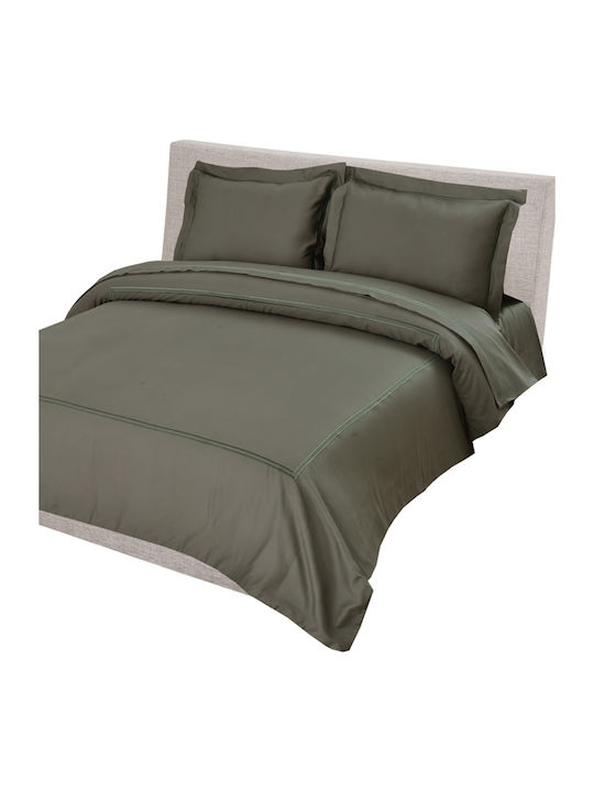 Anna Riska Duvet Cover Set Cotton Satin Queen with 2 Pillowcases 220x240 Classico 3 431220 Green