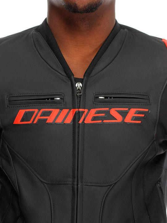Dainese Racing 5 Sommer Herren Motorradjacke Leder Black/Black/Red-Fluo