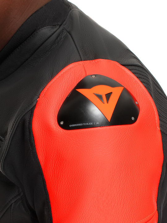 Dainese Racing 5 Sommer Herren Motorradjacke Leder Black/Black/Red-Fluo