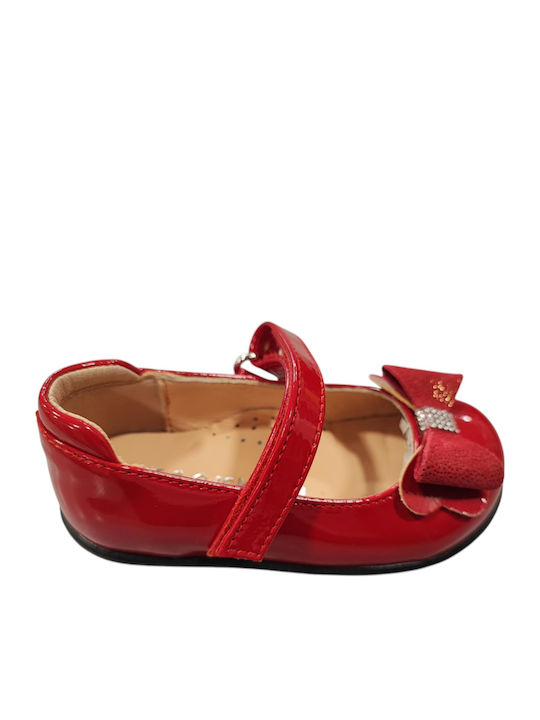 Kids Leather Ballerinas with Hoop & Loop Closure Red