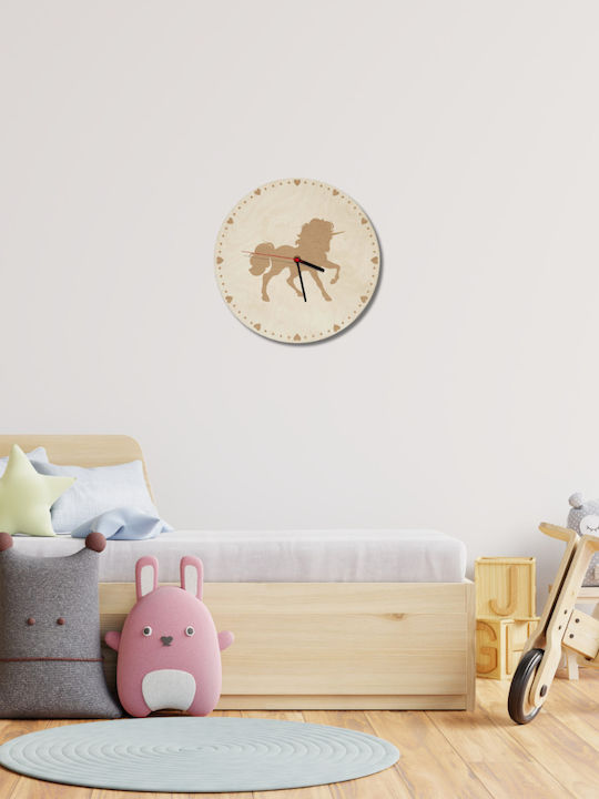 Ceas de Perete din Lemn cu Unicorn Decor pentru Camera Copiilor 40cm