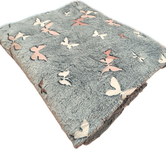 Κουβέρτα Fleece Φωσφορίζουσα Πεταλούδες Γκρι 150x200εκ.
