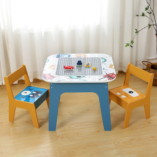 Set Masă cu Scaune pentru Copii pentru Desen din Lemn Albastru