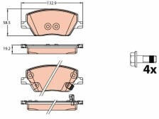 Front Brake Pads Set Fiat Tipo 1.0-1.6d Trw 132.9mm Width 56.5mm Height 19.2mm Thickness Wear Sensor