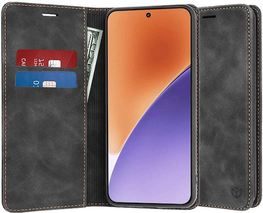 Techsuit Confy Cover Umschlag Rückseite Synthetisches Leder Schwarz (Xiaomi 15)