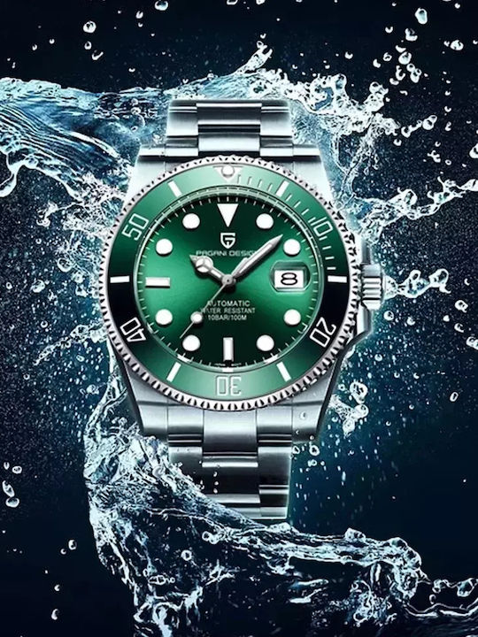 Herrenuhr Pagani Design Submariner Mechanisch Silber Grün