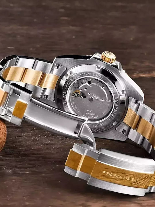 Ceas Bărbați Pagani Design Submariner Mecanic Auriu Negru
