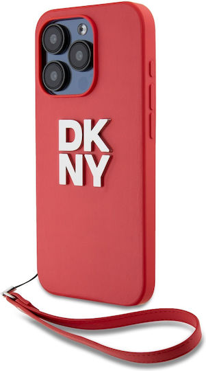 DKNY Stack Logo Задна корица Изкуствена кожа / Кожа Червен (iPhone 15 Pro Max - iPhone 15 Про Макс)