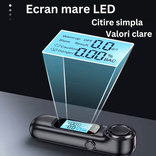 Alcooltest Aec Am01 Fără Contact Fără Reîncărcări Precizie + 0,01% Bac Afișaj Lcd Color Autonomie Baterie 200 Teste Indicator de Risc 8x2x1,5 Cm Negru Mat