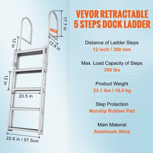 Vevor Adjustable Aluminum 5-Step Dock Ladder 170-200cm