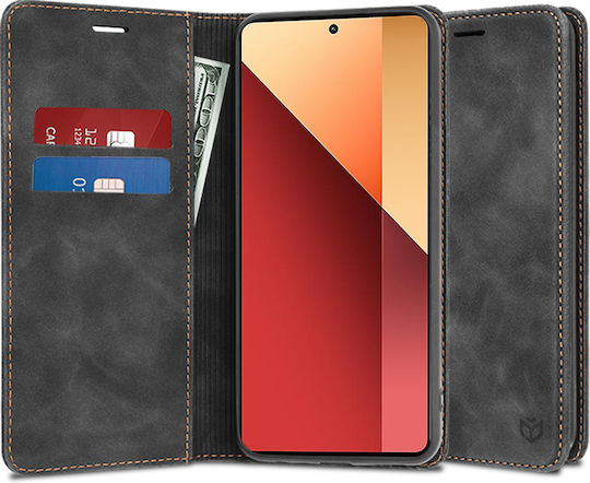 Techsuit Umschlag Rückseite Synthetisches Leder Schwarz (Redmi Note 13 Pro 4G / Poco M6 Pro 4G)
