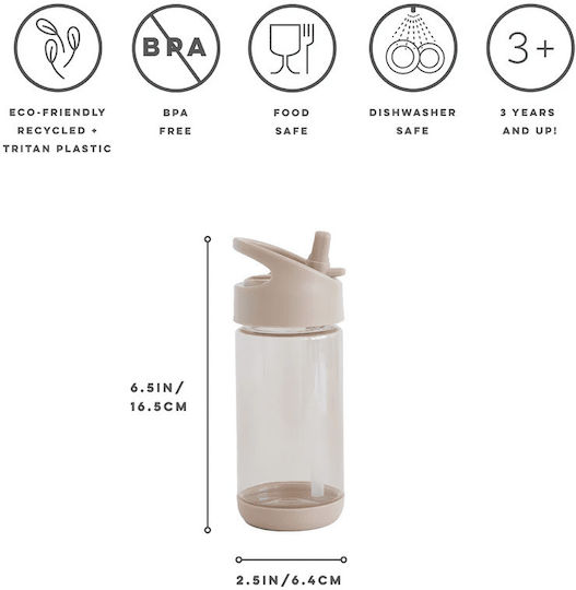 3 Sprouts Sticlă pentru copii din plastic cu pai Bej 350ml