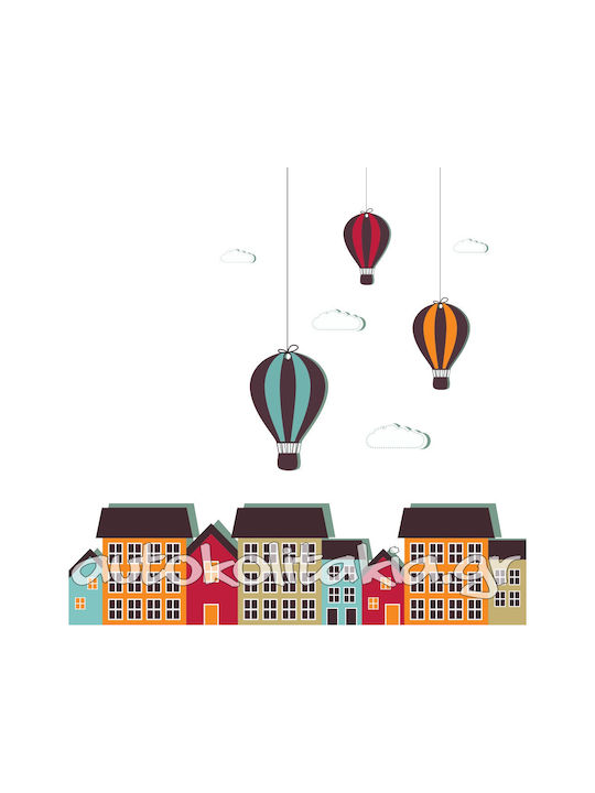 Wall Sticker Little Houses Hot Air Balloon 50cm X 46cm