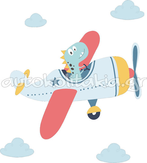 Dinosaur Airplane Wall Sticker with 4 Clouds 80cm X 53cm