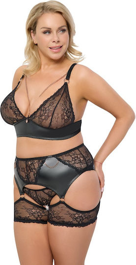 Μαύρο Δαντελένιο Σετ Plus Size Καλτσοδέτες