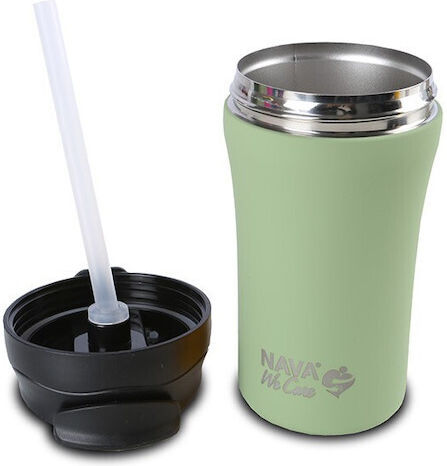 Nava Glas Thermosflasche Rostfreier Stahl BPA Frei 450ml Green mit Stroh