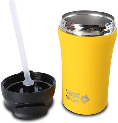 Nava Glas Thermosflasche Rostfreier Stahl BPA Frei 450ml Yellow mit Stroh