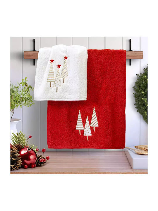 Lino Set Towels Xmas Picolo 2pcs Red White 30x50