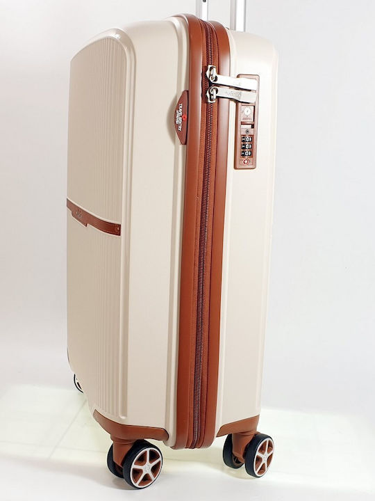 Dielle Cabin Travel Suitcase Hard Beige with 4 Wheels Height 55cm