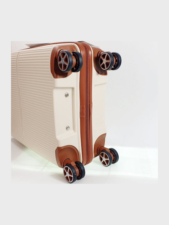 Dielle Cabin Travel Suitcase Hard Beige with 4 Wheels Height 55cm