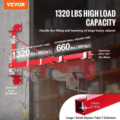 Vevor Electric Hoist Arm 1320 Lbs 180° Rotation Workshop Garage Hlzjtz200100c8vc9v0