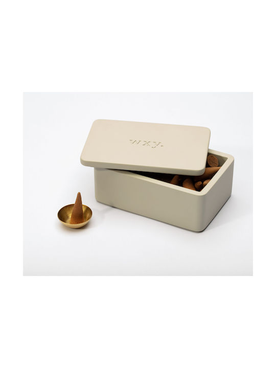 20 Duftende Räucherkegel Sambac & Zeder Zementbox Taupe Wxy