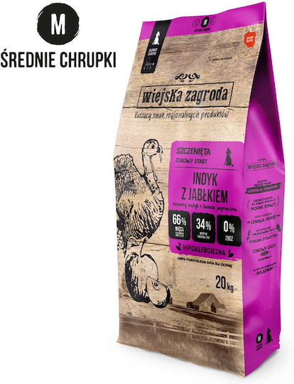 Wiejska Zagroda 20kg Dry Food Grain-Free & Gluten-Free for Medium Breed Puppies with Turkey and Apple