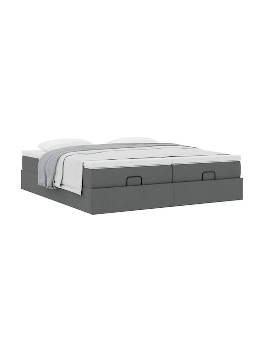 King Size Bed Base Upholstered with Fabric Dark Gray with Slats & Mattress 180x200cm 3311242