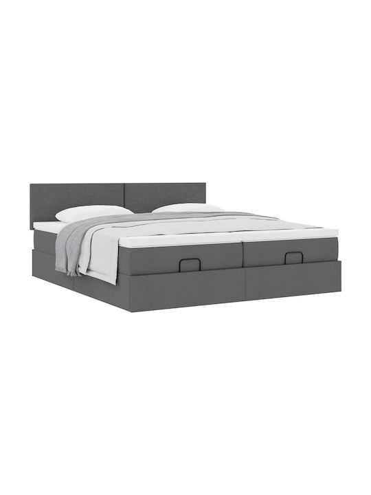 vidaXL King Size Fabric Upholstered Bed Dark Grey with Slats and Mattress 180x200cm