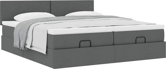 vidaXL King Size Fabric Upholstered Bed Dark Grey with Slats and Mattress 180x200cm 3311974