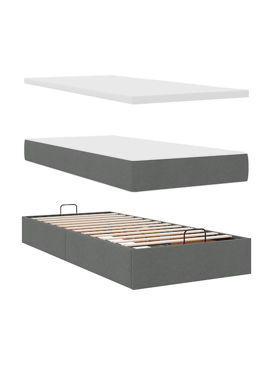 King Size Bed Base Upholstered with Fabric Dark Gray with Slats & Mattress 180x200cm 3311242