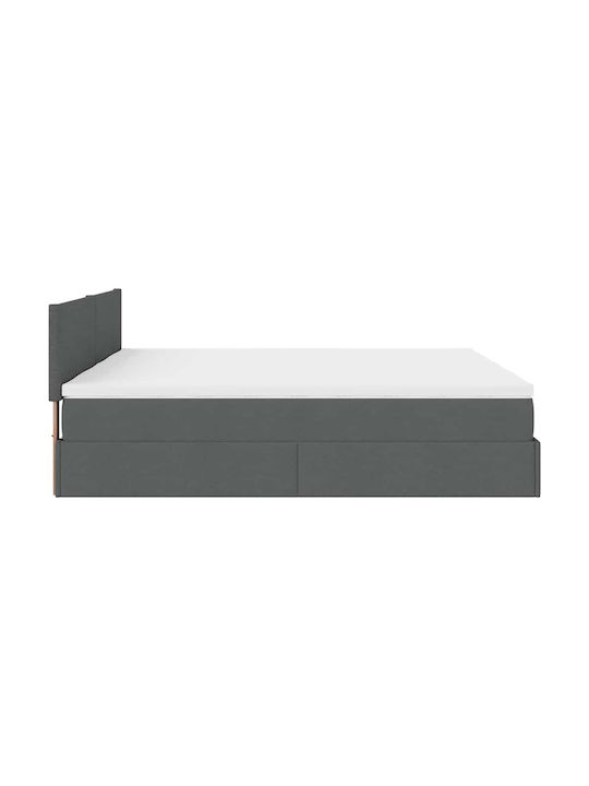 vidaXL King Size Fabric Upholstered Bed Dark Grey with Slats and Mattress 180x200cm