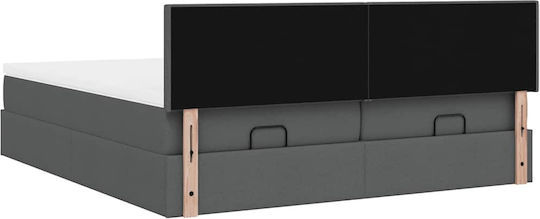 vidaXL King Size Fabric Upholstered Bed Dark Grey with Slats and Mattress 180x200cm 3311974